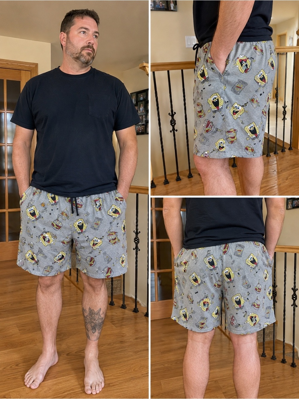 Men's Gray SpongeBob Patterned Lounge Shorts
